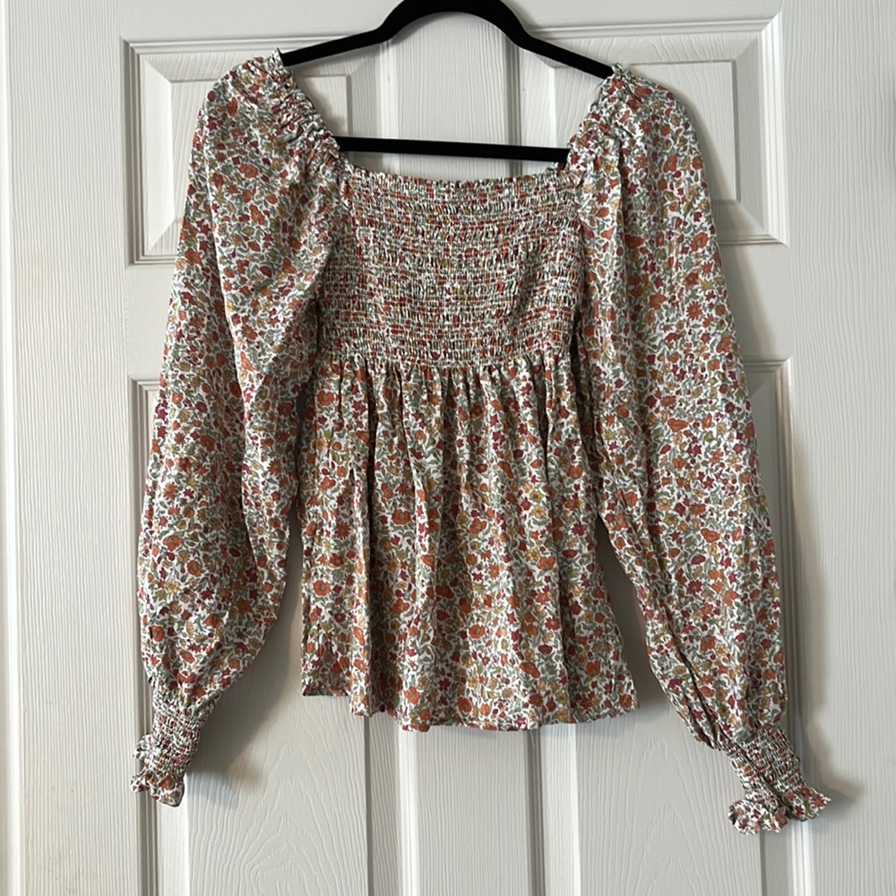 NWT Cynthia Rowley Smocked Floral Top